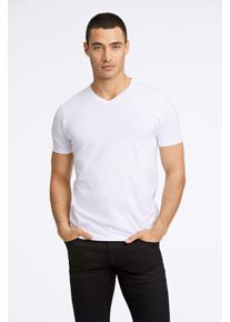LINDBERGH Herren T-Shirt, weiß, casual, Gr. XXL, unifarben, Single Jersey, Obermaterial: 95% Baumwolle, 5% Elasthan, Shirts, mit V-Ausschnitt