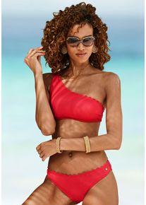 Lascana Damen Bustier-Bikini-Top "Scallop", rot, Gr. 34, unifarben, Microfaser, Polyamid, Bikini-Oberteile, in One-Shoulder-Form