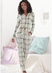 Vivance Dreams Damen Pyjama, Gr. 32, grün, Single Jersey, Obermaterial: 50% Baumwolle, 50% Viskose, gemustert, kariert, mehrfarbig, klassisch,