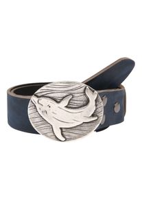 Damen Ledergürtel, blau, modisch, Gr. 100, RETTUNGSRING BY SHOWROOM 019, unifarben, Rindsleder, Gürtel, Koppelschließe mit Tiermotiv, wechselbar