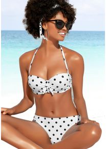 Lascana Damen Bügel-Bandeau-Bikini-Top "Powder", schwarz-weiß, Gr. 40, gepunktet, strukturiert, Polyamid, Bikini-Oberteile, aus Piqué-Strukturware