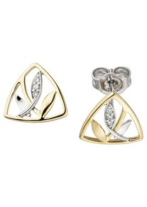 Jobo Damen Paar Ohrstecker, SI = kleine Einschlüsse, Gelbgold 585-Weißgold 585-Diamanten, gelb, Gelbgold 585, Weißgold 585, Diamanten, Ohrringe, 585