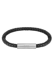 BOSS Herren Armband "Schmuck Edelstahl Armschmuck Lederarmband BRAIDED LEATHER", Leder-Edelstahl, schwarz, Leder, Edelstahl, Armbänder