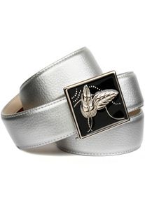 Anthoni Crown Damen Ledergürtel, silber, Gr. 90, unifarben, Leder, Gürtel, mit handgefertigter, glänzender Glasur-Schließe