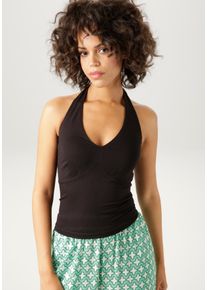 Aniston CASUAL Damen Neckholdertop, schwarz, modisch, Gr. 46, unifarben, Single Jersey, Obermaterial: 95% Viskose, 5% Elasthan, Tops, mit Trägern zum