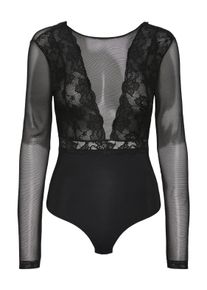Pieces Damen Body "PCSICCA LS BODYSTOCKING NOOS", schwarz, feminin, Gr. S, unifarben, leicht durchscheinend, Obermaterial: 85% Polyamid, 15%