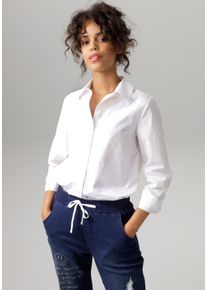 Aniston CASUAL Damen Longbluse, weiß, modisch, Gr. 46, unifarben, Popeline, Web, Obermaterial: 100% Baumwolle, Blusen, mit kurzen Seitenschlitzen