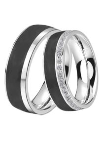 DOOSTI Trauring "Schmuck Geschenk Edelstahl Trauring Ehering Partnerring LIEBE", 58,mit Zirkonia, Edelstahl-Carbon, 6,5mm, schwarz, Edelstahl,