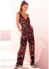 Buffalo Damen Overall, rot, modisch, Gr. 38, bedruckt, Jersey, Obermaterial: 100% Viskose, Overalls, mit Alloverprint und weitem Bein, sommerlicher