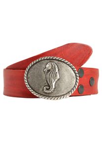 Damen Ledergürtel, rot, casual,modisch, Gr. 90, RETTUNGSRING BY SHOWROOM 019, unifarben, Leder, Gürtel, Schließe »Seepferd Oval Silber Mit