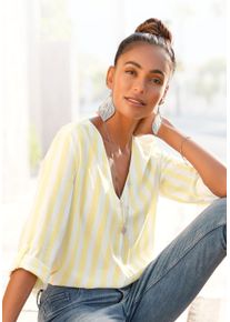 Lascana Damen Schlupfbluse, gelb, modisch, Gr. 38, gestreift, Web, Obermaterial: 100% Viskose, Blusen, mit Streifenprint, leichte Webware, Damenbluse