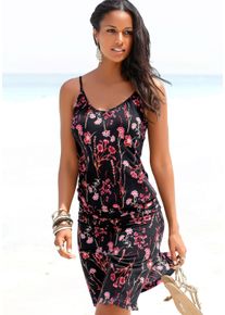 Lascana Damen Strandkleid, schwarz, feminin, Gr. 34, Jersey, Obermaterial: 100% Viskose, Kleider, mit Blumenprint, figurumspielendes Sommerkleid,