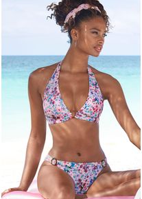 s.Oliver Damen Triangel-Bikini-Top "Scatter", lila, Gr. 34, floral, Recycling-Polyamid, Microfaser, Bikini-Oberteile, mit Zierring in Hornoptik