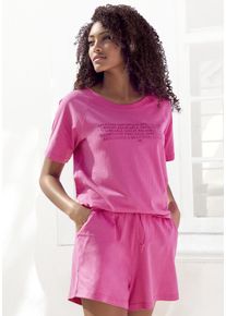 Kangaroos Damen Shorty, Gr. 36, pink, Single Jersey, Obermaterial: 100% Baumwolle, bedruckt, sportlich, Homewear-Sets, mit Slogan-Frontdruck