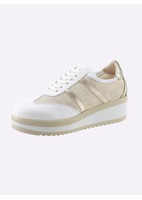Heine Damen Schnürschuh, Gr. 39, beige, Leder, Synthetik, Textil, sportlich, Schuhe