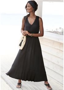 s.Oliver Damen Maxikleid, schwarz, modisch, Gr. 44, unifarben, Cru00eape, Obermaterial: 100% Viskose, Kleider, aus gekreppter Viskose zum Binden im