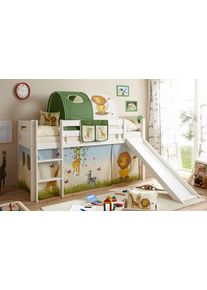 Hochbett Ticaa, B:217cm H:114cm L:205cm, beige, Jugendzimmer, Hochbetten, "Manuel", mit Rollrost in verschied. Ausführungen wahlweise mit Matratze,