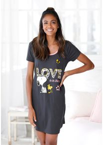 PEANUTS Damen Sleepshirt, Gr. 32, grau, Single Jersey, Obermaterial: 100% Baumwolle, modisch, Kleider, mit großem Snoopy-Motiv