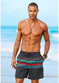 Bench. Herren Badeshorts, schwarz, Gr. S, gestreift, Microfaser, Polyester, Badehosen, mit kontrastfarbenen Streifen