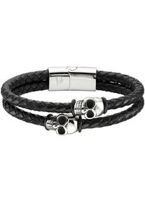 Bruno Banani Damen Lederarmband "Schmuck Geschenk Armband Totenkopf, B4089B/20/00/21,5", Edelstahl-Leder, schwarz, Edelstahl, Leder, Armbänder