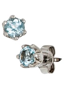 Jobo Damen Paar Ohrstecker, Silber 925 (Sterlingsilber), silber, Silber 925 (Sterlingsilber), Ohrringe, rund 925 Silber mit Blautopas