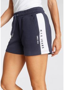H.I.S. H.I.S Damen Shorts, Gr. 32, blau, Interlock, Obermaterial: 60% Baumwolle, 40% Polyester, unifarben, Basic, Hosen, mit weißem Seitenstreifen und