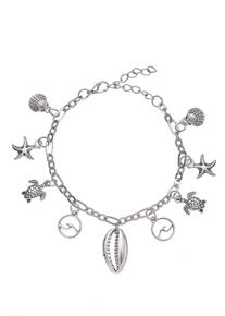 Lascana Damen Fußkette mit Anhänger, silber, modisch, unifarben, glänzend, Metall, Fußkettchen, Seestern,Muschel,Schildkröte,Fußketten