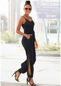 Buffalo Damen Overall, schwarz, modisch, Gr. 34, unifarben, Jersey, Obermaterial: 100% Viskose, Overalls, mit Schlitzen seitlich am Bein, luftiger