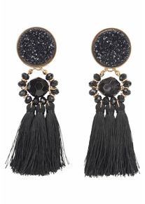 Firetti Damen Paar Ohrstecker "mit 3 kleinen Quasten, schwarz", Metall-Textil-Kunststoff, gold, Metall, Textil, Kunststoff, Ohrringe