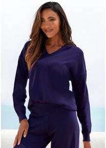 Lascana Damen Strickpullover, Gr. 36, blau, Obermaterial: 50% Viskose, 28% Polyester, 22% Nylon, unifarben, Basic, Pullover, Kapuzensweatshirt aus