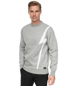 Rusty Neal Herren Strickpullover, grau, casual, Gr. L, meliert, 75% Polyacryl, 25% Baumwolle, Pullover, mit Blitz-Design