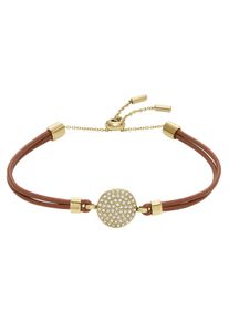 Fossil Damen Armband "SADIE GLITZ DISC, JF04545710", Edelstahl-Leder, braun, Edelstahl, Leder, Armbänder, mit Glassteinen