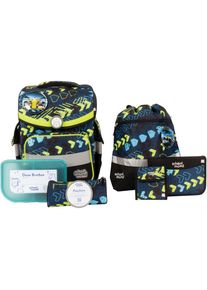 School-Mood Kinder Schulranzen "Timeless, Elias (Rennwagen)", bunt, Polyester, Rucksäcke, mit LED-Patchy; aus recyceltem Material