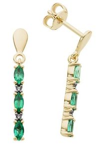 Firetti Damen Paar Ohrstecker "Schmuck Geschenk Gold 585 Ohrschmuck Farbstein Edelstein Smaragd", 0,02 ct P2 = erkennbare Einschlüsse, Gelbgold