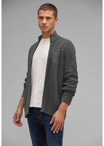 Street One MEN Herren Cardigan, grau, casual, Gr. L, unifarben, Web, 100% Baumwolle, Strickjacken, mit Stehkragen