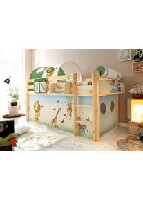 Hochbett Ticaa, B:101cm H:114cm L:205cm, beige, Jugendzimmer, Hochbetten, "Malte", mit Rollrost und in verschiedenen Ausführungen wahlweise mit
