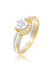 Elli Damen Solitärring "Stern Mond Zirkonia Stapelring 2er Set 925 Silber", 56mm,mit Steinen, Silber 925 (Sterlingsilber), 2.8mm, bunt, Silber 925