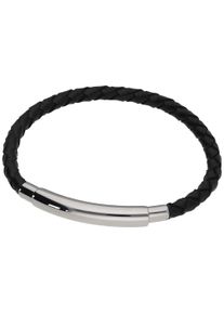 Jacques Charrel Damen Armband "mit schwarzem Leder geflochten, Edelstahl", schwarz, Edelstahl, Armbänder