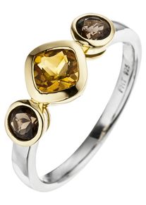 Jobo Damen Silberring, 50, Silber 925 (Sterlingsilber), silber, Silber 925 (Sterlingsilber), Fingerringe, 925 Silber bicolor vergoldet Citrin