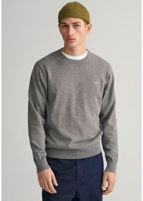 Gant Herren Rundhalspullover "CLASSIC COTTON C-NECK", grau, casual, Gr. L, meliert, Strick, Jersey, Obermaterial: 100% Baumwolle, Pullover, Premium