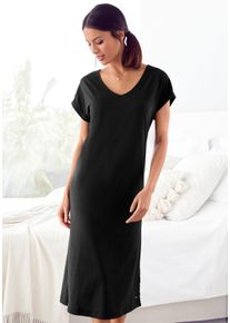 Lascana Damen Nachthemd, Gr. 36, schwarz, Single Jersey, Obermaterial: 50% Baumwolle, 50% Viskose, unifarben, feminin, Kleider, mit Seitenschlitzen
