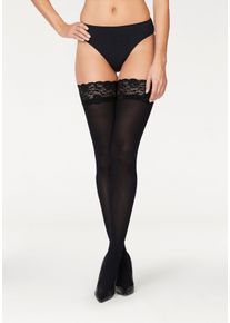 Lascana Damen Halterlose Feinstrümpfe, Gr. 32, schwarz, Obermaterial: 88% Polyamid, 12% Elasthan, unifarben, Socken, mit feiner Spitze