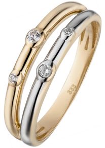 Jobo Damen Fingerring, 60, Gelbgold 333, gold, Gelbgold 333, Fingerringe, 333 Gold bicolor mit 4 Zirkonia
