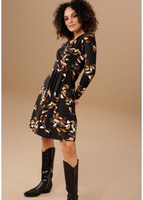 Damen Jerseykleid, schwarz, feminin, Gr. 42, Aniston SELECTED, bedruckt, Single Jersey, Obermaterial: 95% Viskose, 5% Elasthan, Kleider, mit