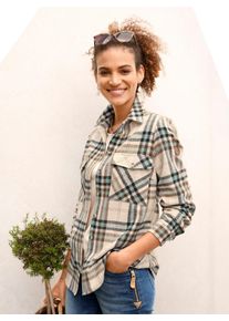 Casual Looks Damen Flanellbluse, grün, Gr. 40, gemustert, kariert, mehrfarbig, 100% Baumwolle, Blusen