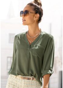 Lascana Damen Schlupfbluse, grün, modisch, Gr. 34, unifarben, Web, Obermaterial: 100% Viskose, Blusen, mit 3/4-Ärmeln und Knopfleiste, Damenbluse