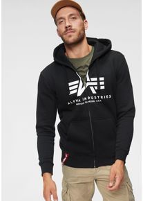 Herren Kapuzensweatjacke "BASIC ZIP HOODY", schwarz, modisch, Gr. L, Alpha Industries, bedruckt, angeraute Sweatware, Obermaterial: 80% Baumwolle,