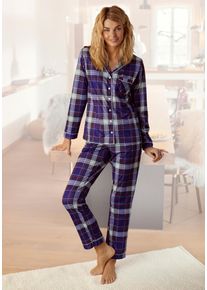 H.I.S. H.I.S Damen Pyjama, Gr. 32, blau, Flanell, Obermaterial: 100% Baumwolle, klassisch, Homewear-Sets, aus Flanell mit Allover-Karomuster
