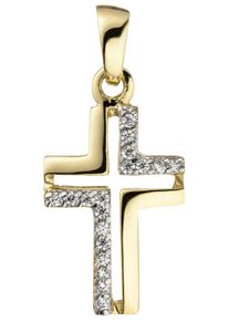 Jobo Damen Kreuz-Anhänger "Anhänger Kreuz", Gelbgold 375, gelb, Gelbgold 375, Schmuckanhänger, 375 Gold mit 18 Zirkonia