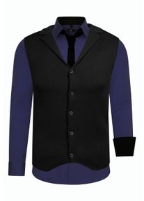 Rusty Neal Herren Langarmhemd, blau, casual, Gr. XXXL, mehrfarbig, 60% Baumwolle, 37% Polyester, 3% Elasthan, Hemden, bestehend aus Hemd, Weste und